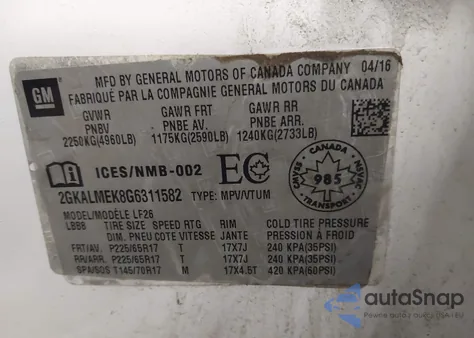 2016 GMC Terrain Sle-1 from USA, damaged, VIN 2GKALMEK8G6311582